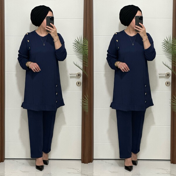 1313 K 150 İNDİGO DÜĞME DETAY YAKAMOZ TAKIM - Thumbnail