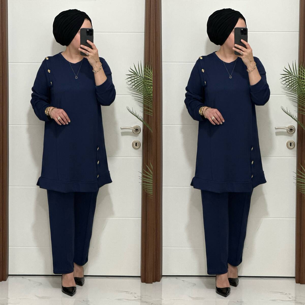 1313 K 150 İNDİGO DÜĞME DETAY YAKAMOZ TAKIM