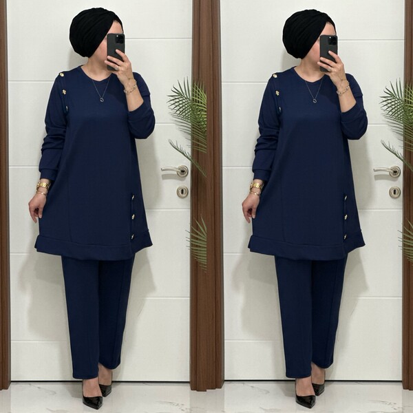 1313 K 150 İNDİGO DÜĞME DETAY YAKAMOZ TAKIM - Thumbnail