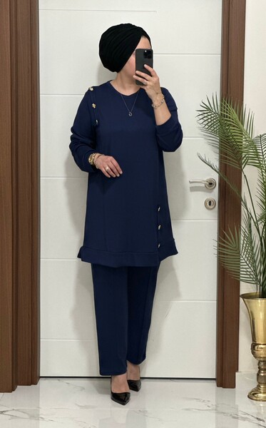 1313 K 150 İNDİGO DÜĞME DETAY YAKAMOZ TAKIM - Thumbnail