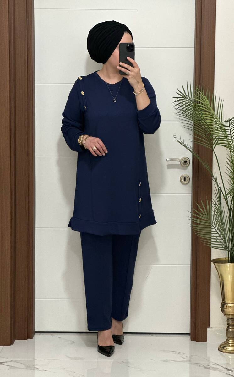 1313 K 150 İNDİGO DÜĞME DETAY YAKAMOZ TAKIM