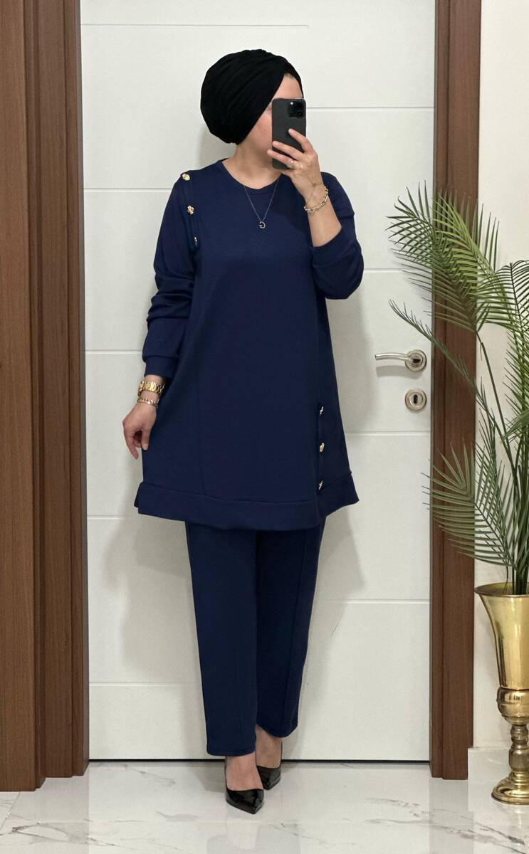 1313 K 150 İNDİGO DÜĞME DETAY YAKAMOZ TAKIM