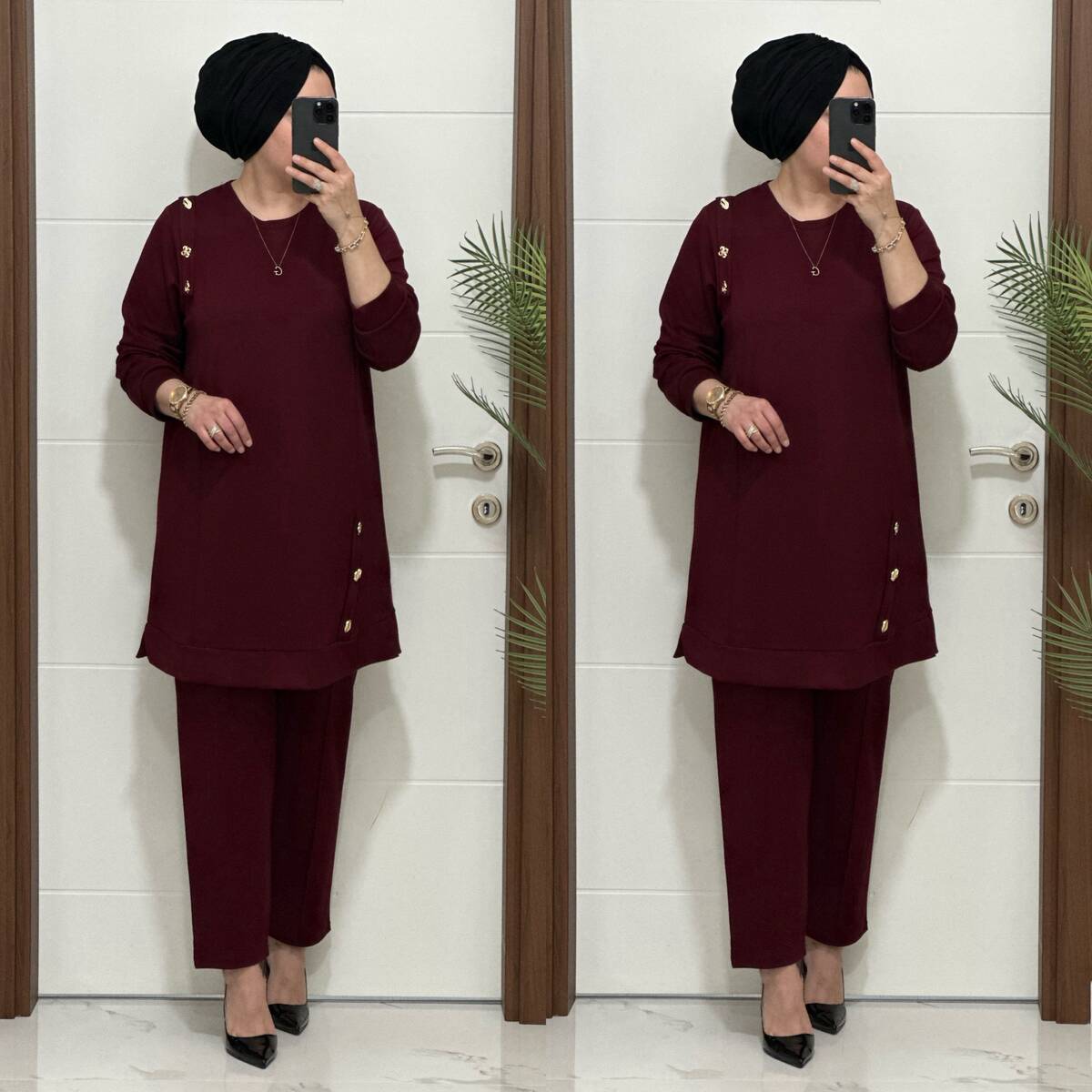 1313 K 150 BORDO DÜĞME DETAY YAKAMOZ TAKIM