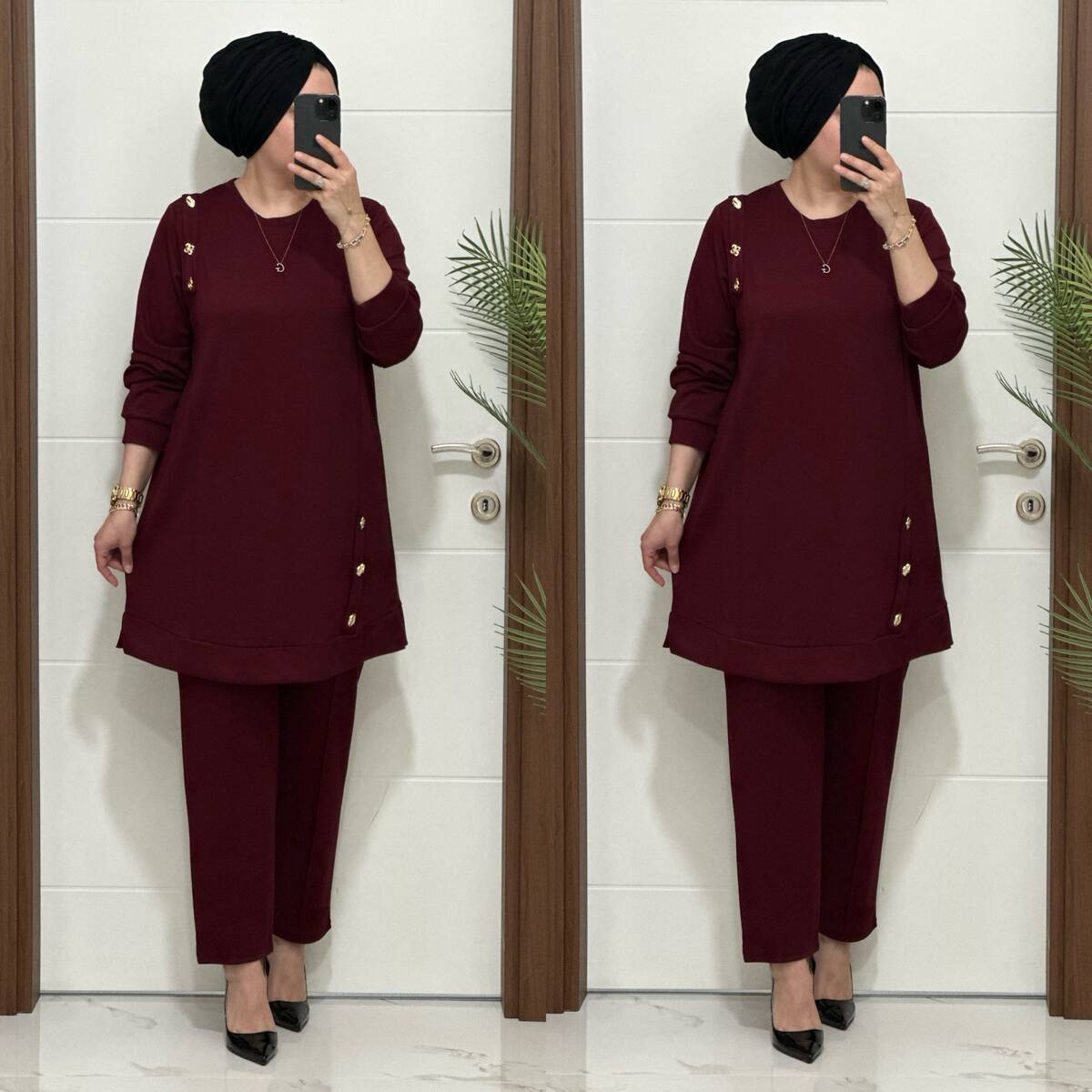 1313 K 150 BORDO DÜĞME DETAY YAKAMOZ TAKIM