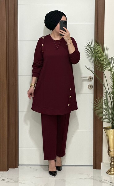 MASAL ABİYEM - 1313 K 150 BORDO DÜĞME DETAY YAKAMOZ TAKIM