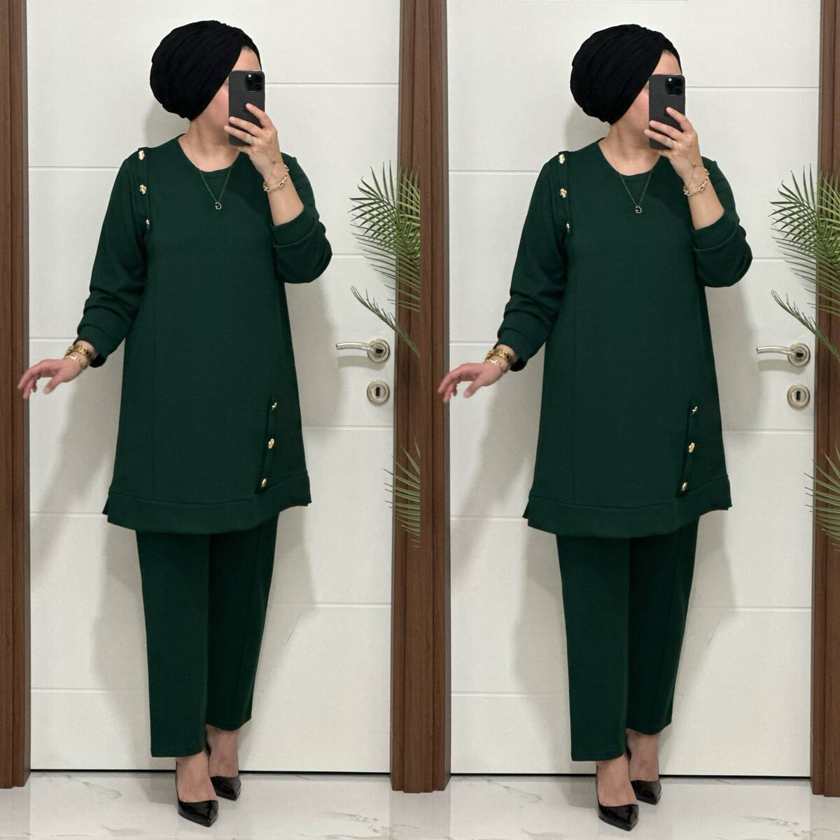 1313 K 150 YEŞİL DÜĞME DETAY YAKAMOZ TAKIM