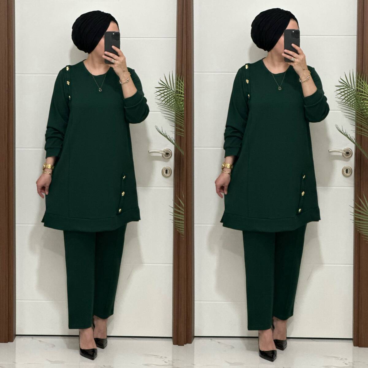 1313 K 150 YEŞİL DÜĞME DETAY YAKAMOZ TAKIM