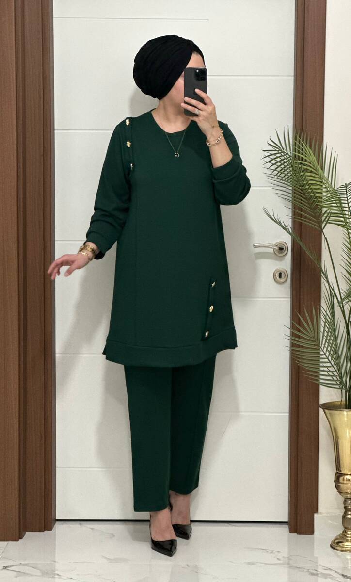 1313 K 150 YEŞİL DÜĞME DETAY YAKAMOZ TAKIM