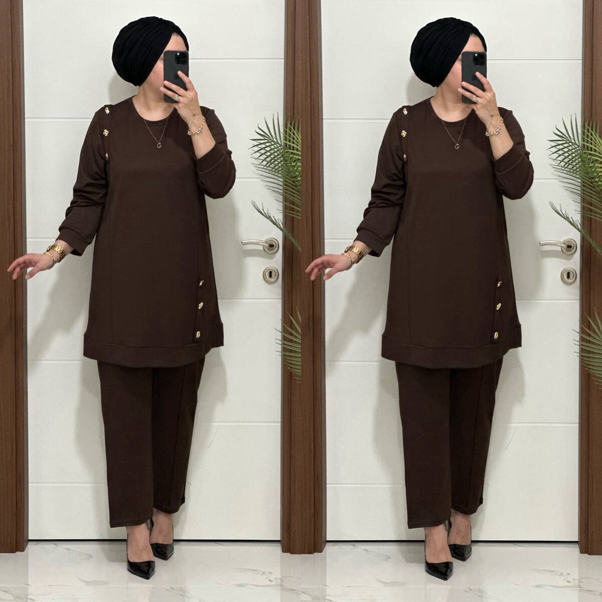 1313 K 150 KAHVE DÜĞME DETAY YAKAMOZ TAKIM