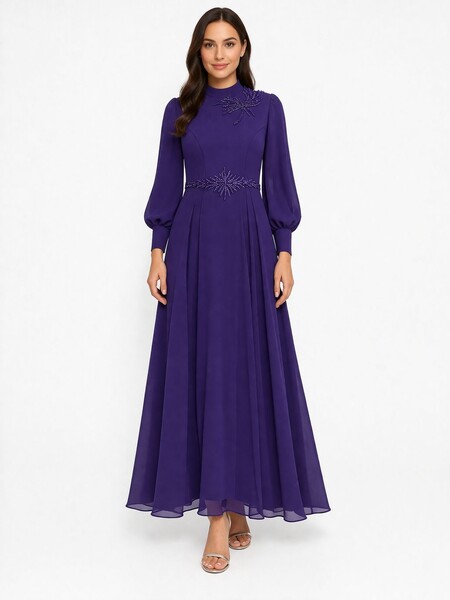 MASAL ABİYEM - 4121 K 200 MOR BELİ TAŞLI ŞİFON ELBİSE 