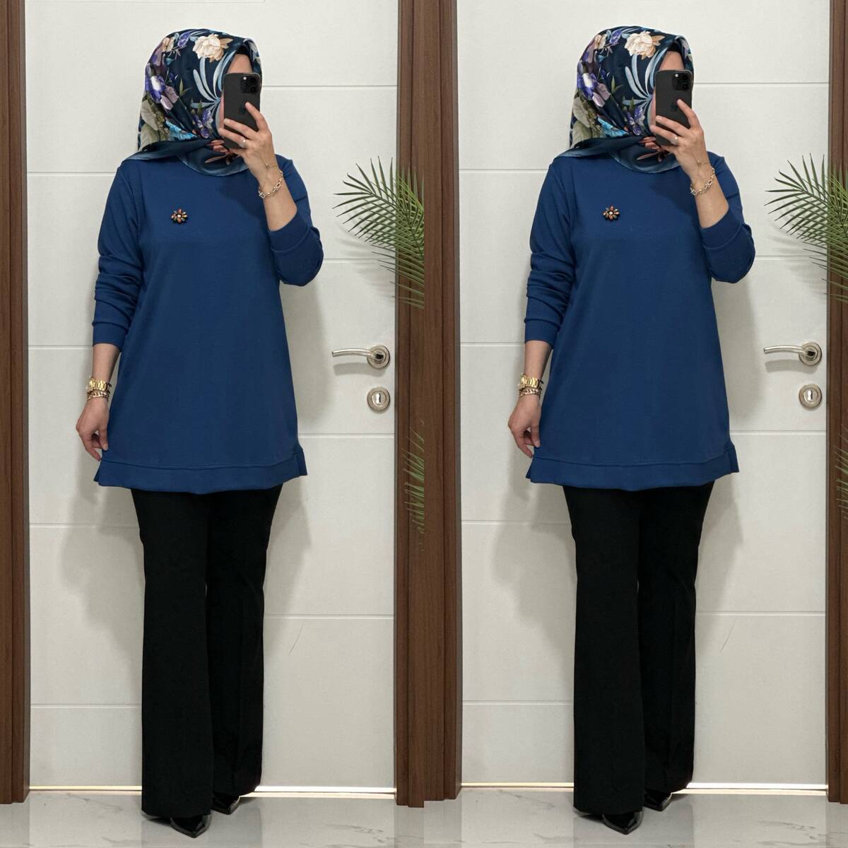 1550 K 656 İNDİGO BROŞ HEDİYELİ BÜYÜK BEDEN TUNİK