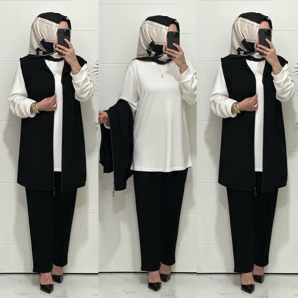 3030 K SİYAH GAMZE ÜÇLÜ TAKIM - Thumbnail