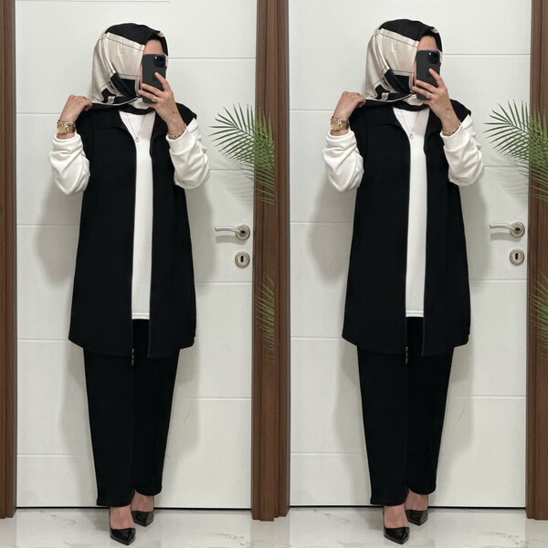 3030 K SİYAH GAMZE ÜÇLÜ TAKIM - Thumbnail