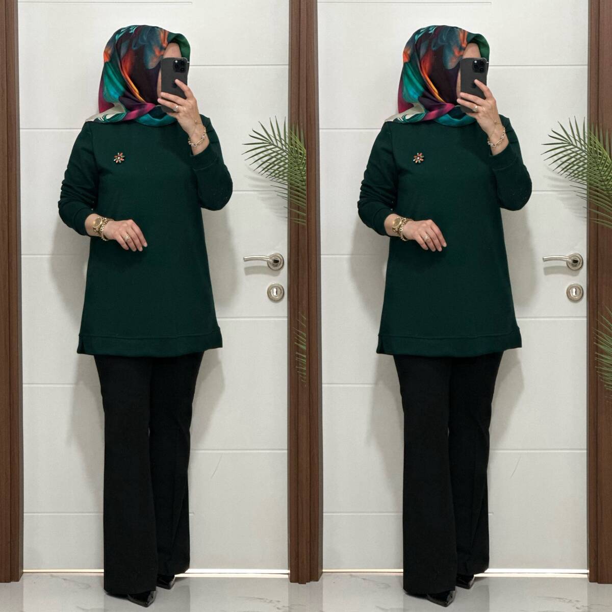 1550 K 656 YESİL BROŞ HEDİYELİ BÜYÜK BEDEN TUNİK