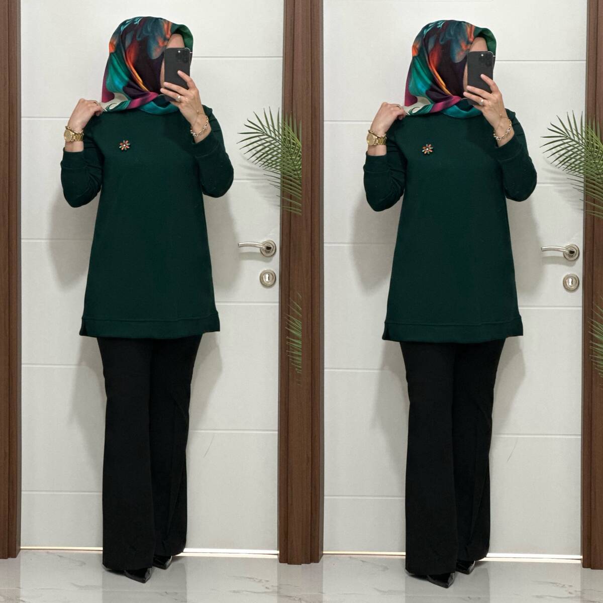 1550 K 656 YESİL BROŞ HEDİYELİ BÜYÜK BEDEN TUNİK