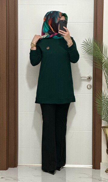 MASAL ABİYEM - 1550 K 656 YESİL BROŞ HEDİYELİ BÜYÜK BEDEN TUNİK