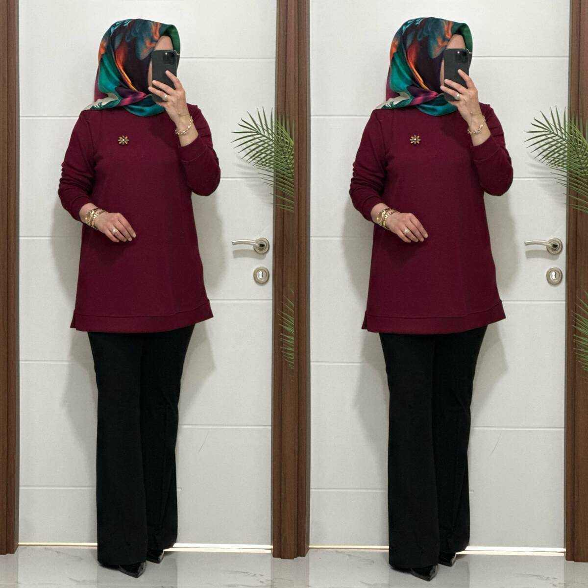 1550 K 656 BORDO BROŞ HEDİYELİ BÜYÜK BEDEN TUNİK