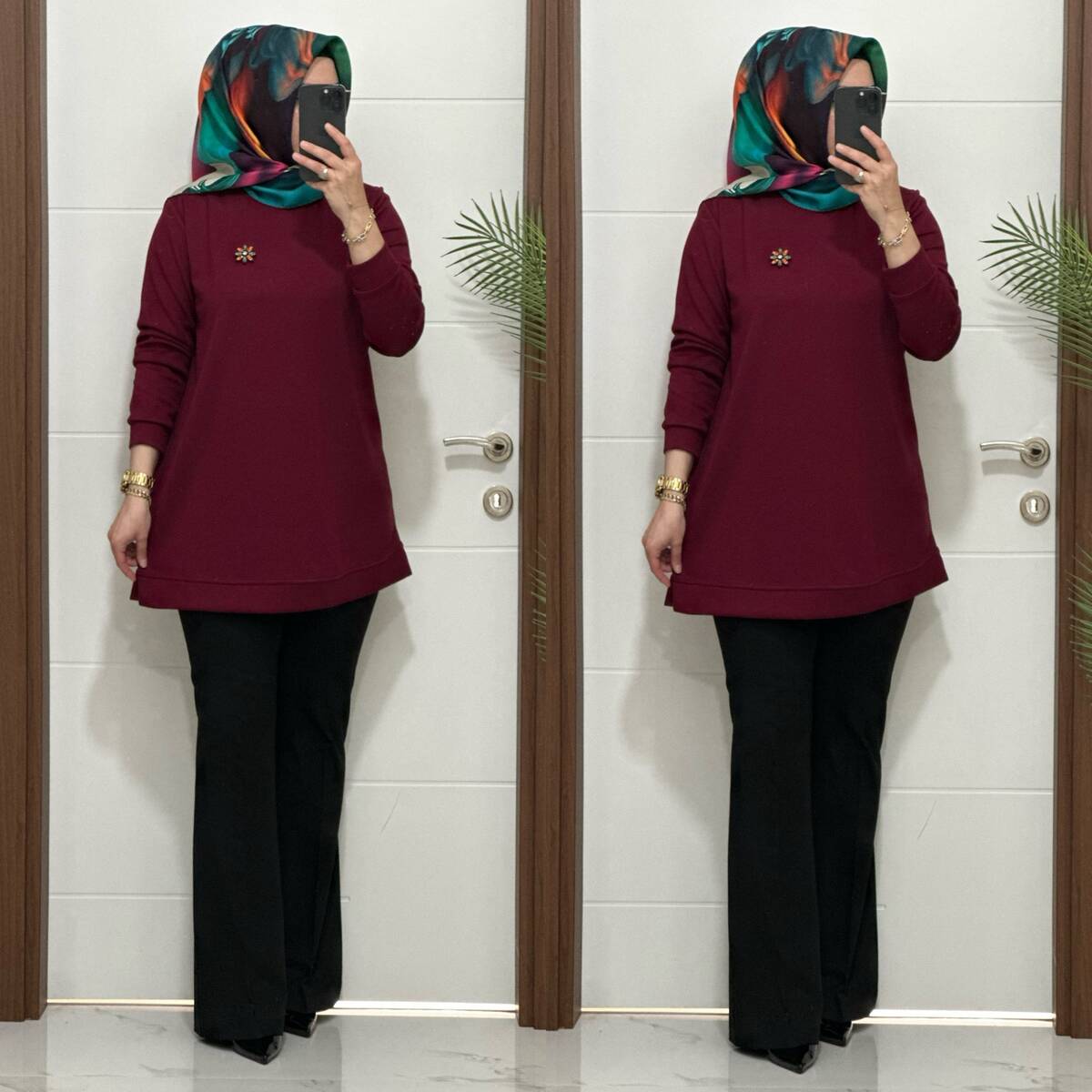 1550 K 656 BORDO BROŞ HEDİYELİ BÜYÜK BEDEN TUNİK