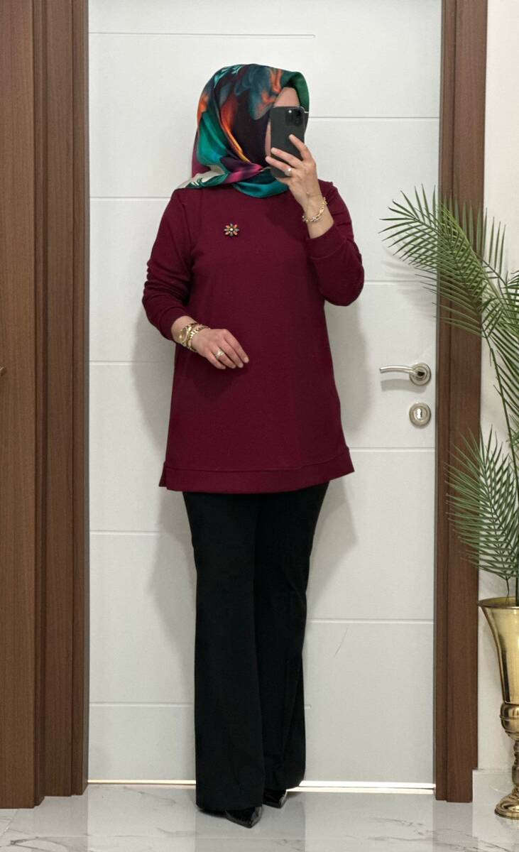 1550 K 656 BORDO BROŞ HEDİYELİ BÜYÜK BEDEN TUNİK