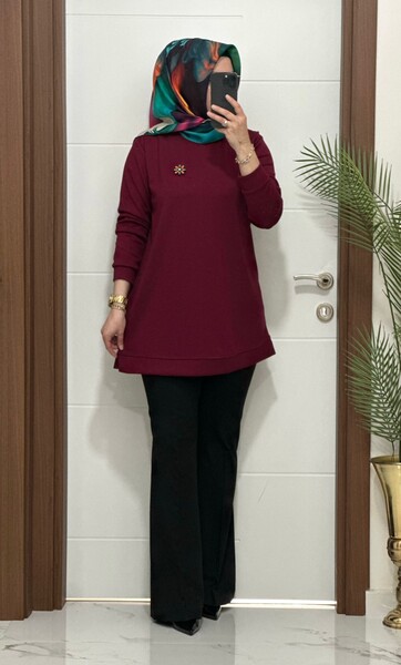 MASAL ABİYEM - 1550 K 656 BORDO BROŞ HEDİYELİ BÜYÜK BEDEN TUNİK