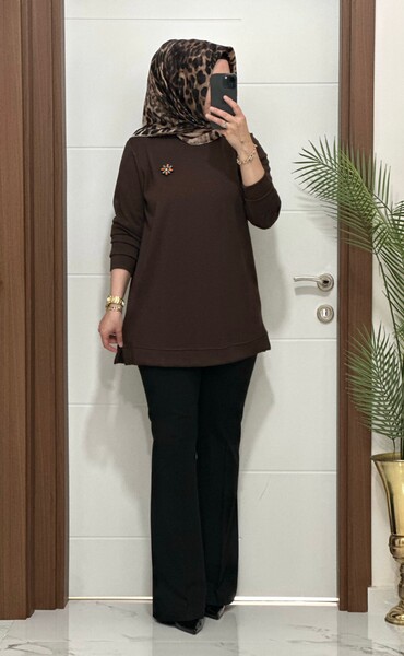 MASAL ABİYEM - 1550 K 656 KAHVE BROŞ HEDİYELİ BÜYÜK BEDEN TUNİK