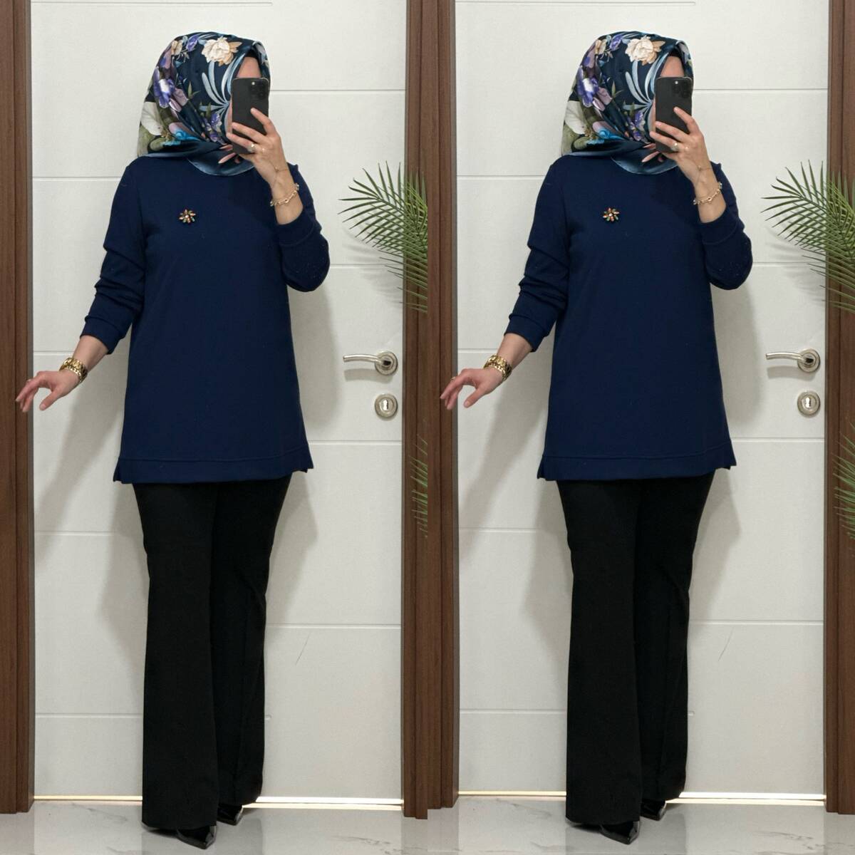 1550 K 656 LACİVERT BROŞ HEDİYELİ BÜYÜK BEDEN TUNİK