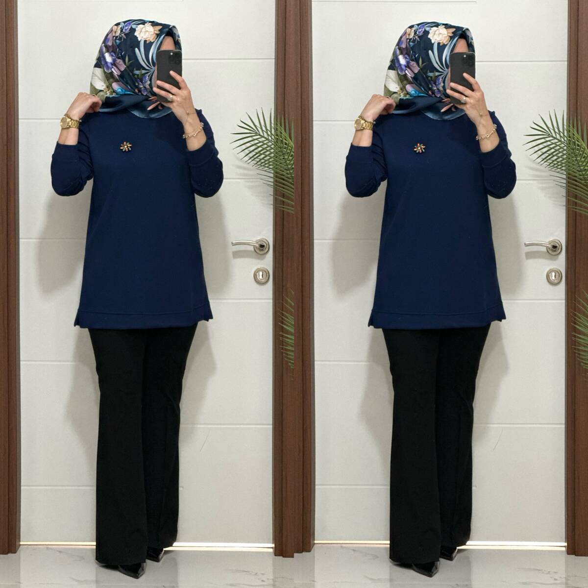 1550 K 656 LACİVERT BROŞ HEDİYELİ BÜYÜK BEDEN TUNİK