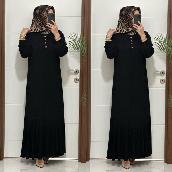 25307 K 125 SİYAH EDİZ VOLANLI ELBİSE - Thumbnail