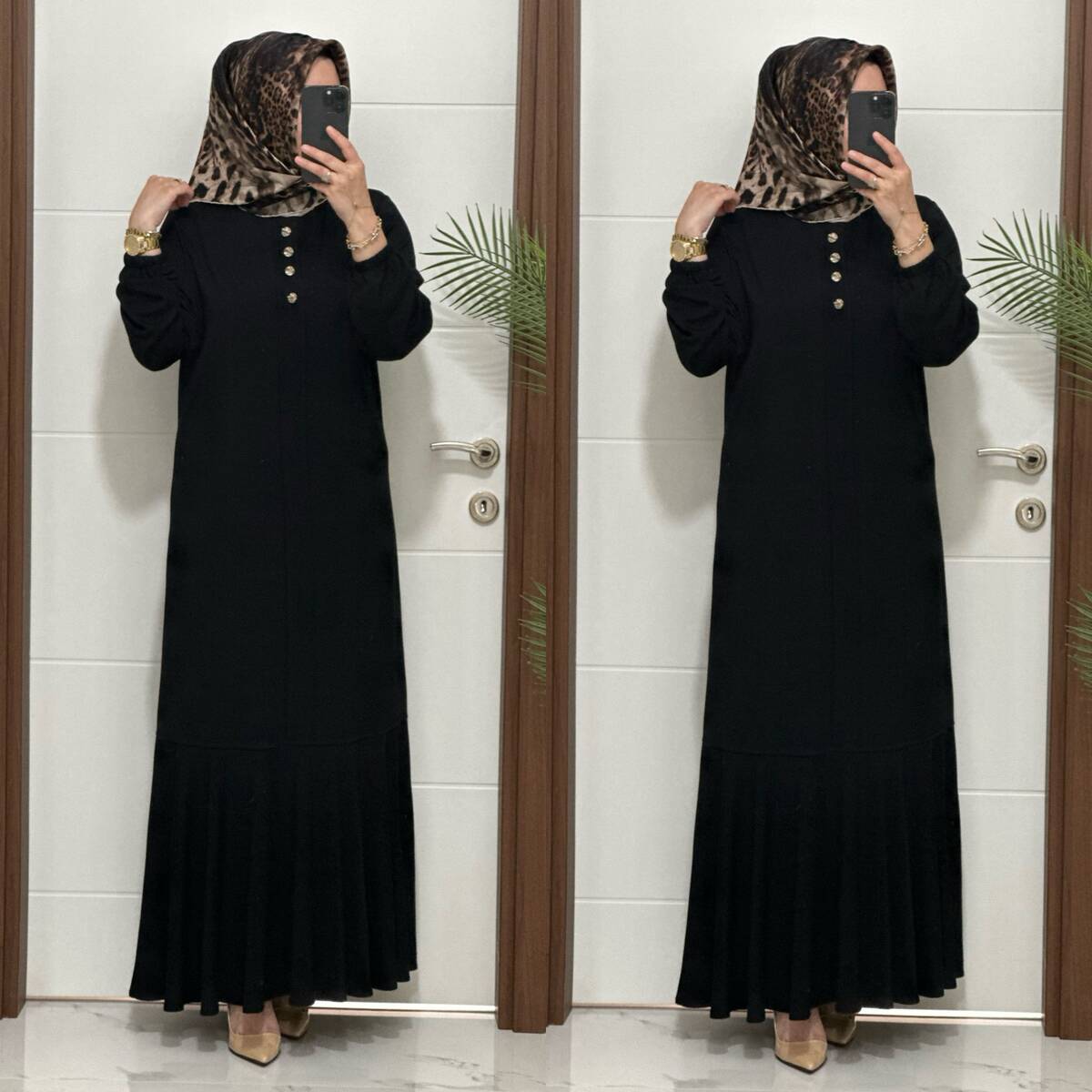 25307 K 125 SİYAH EDİZ VOLANLI ELBİSE