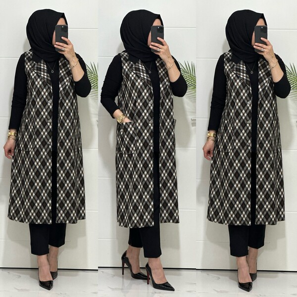 24930 K 80 KAHVE MENDİZ KAZAYAGI YELEK - Thumbnail