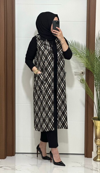 24930 K 80 KAHVE MENDİZ KAZAYAGI YELEK - Thumbnail