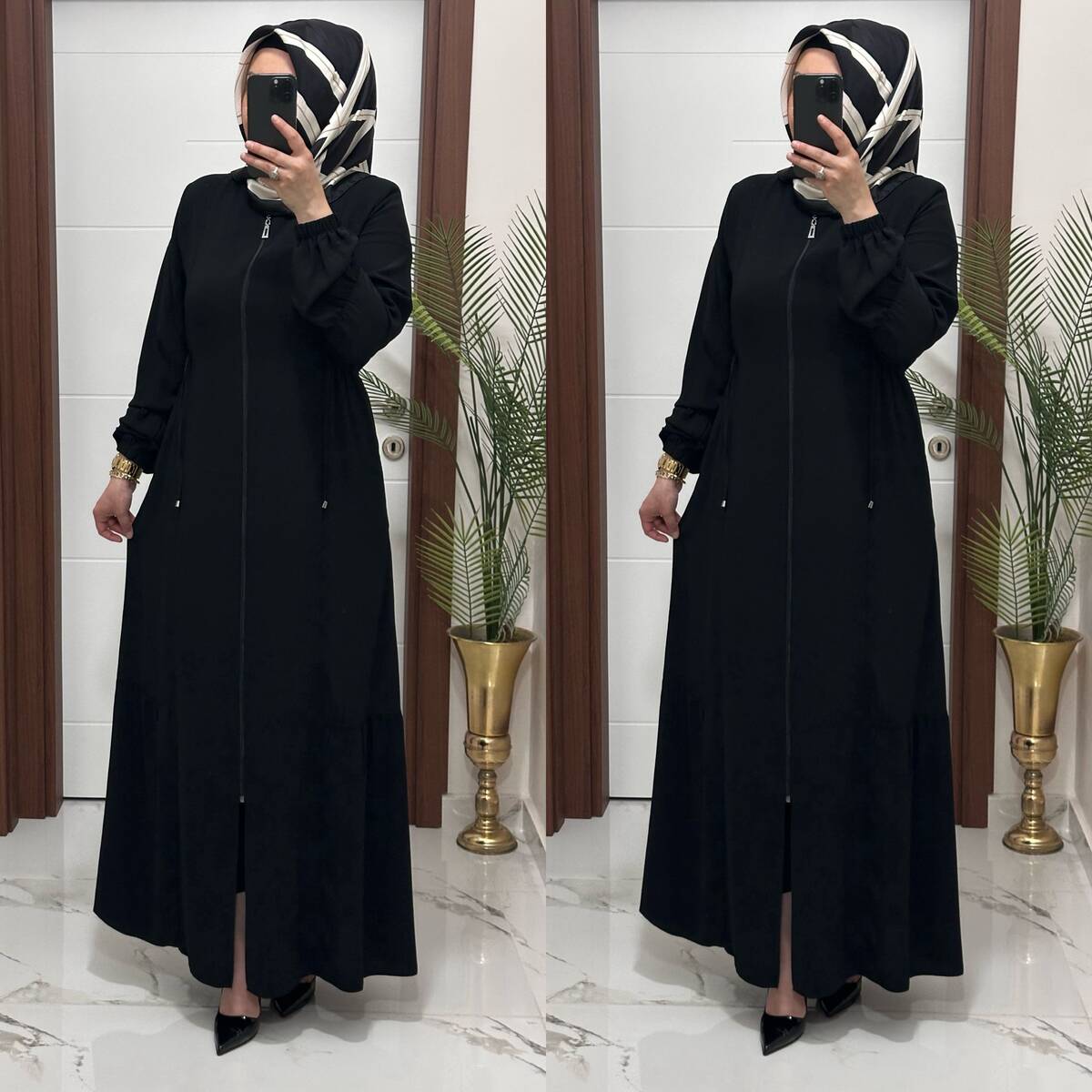 5344 K 150 SİYAH BEL BÜZGÜLÜ FERACE