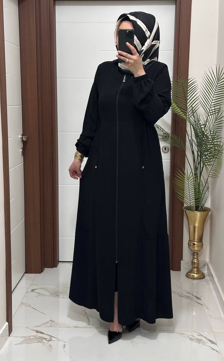 5344 K 150 SİYAH BEL BÜZGÜLÜ FERACE