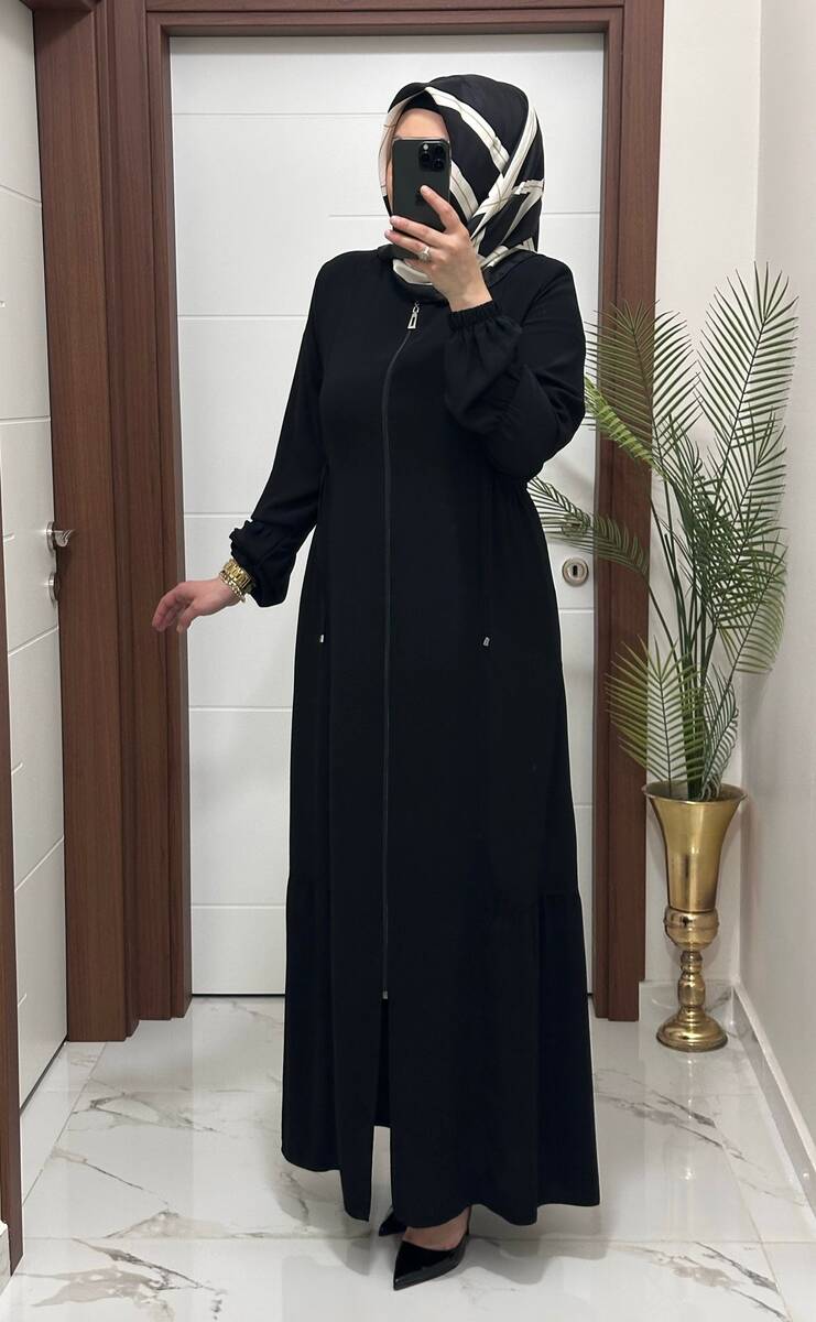 5344 K 150 SİYAH BEL BÜZGÜLÜ FERACE