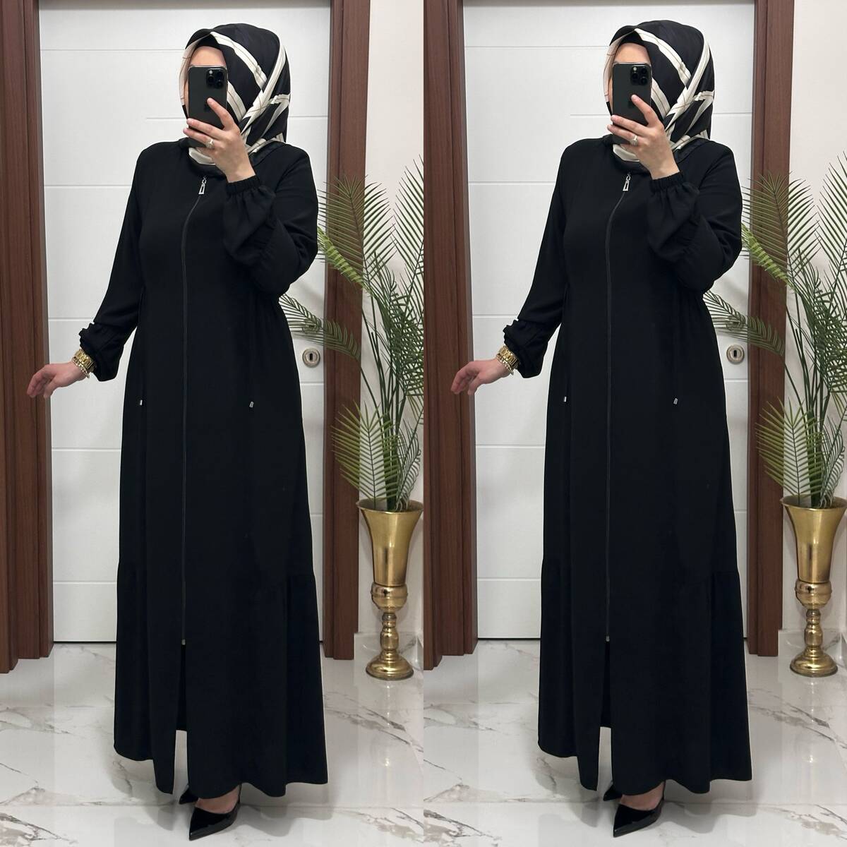 5344 K 150 SİYAH BEL BÜZGÜLÜ FERACE