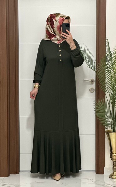 MASAL ABİYEM - 25307 K 125 HAKİ EDİZ VOLANLI ELBİSE