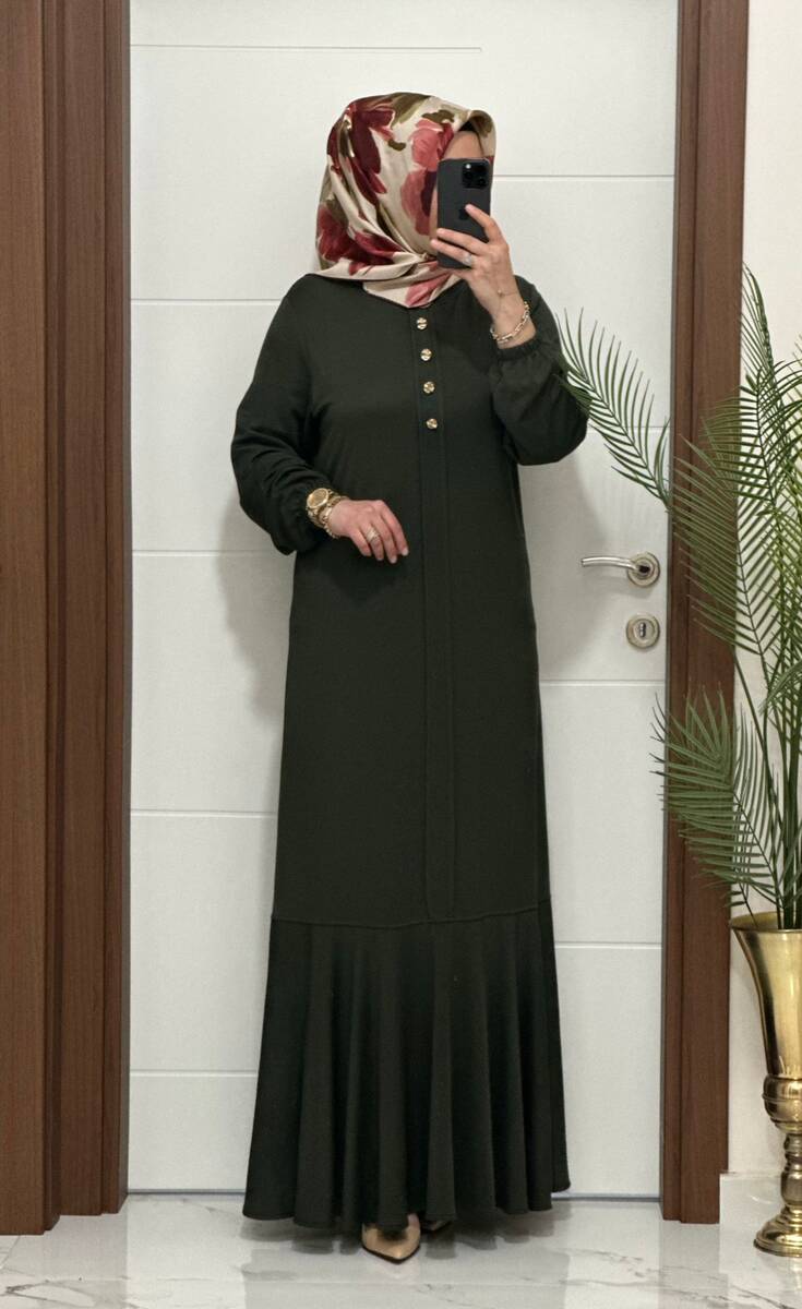 25307 K 125 HAKİ EDİZ VOLANLI ELBİSE