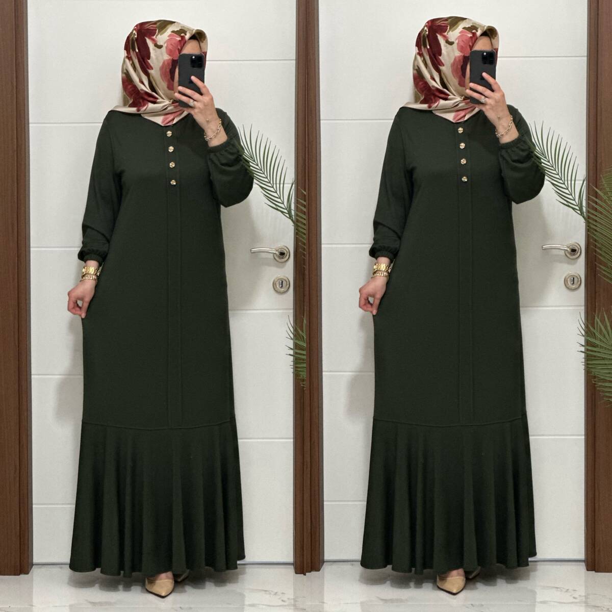 25307 K 125 HAKİ EDİZ VOLANLI ELBİSE