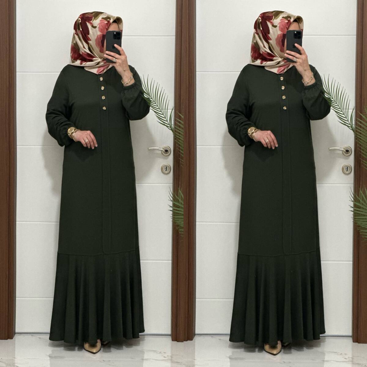 25307 K 125 HAKİ EDİZ VOLANLI ELBİSE