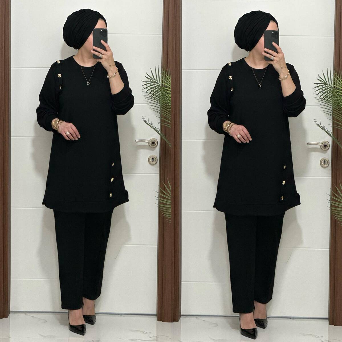 1313 K 150 SİYAH DÜĞME DETAY YAKAMOZ TAKIM