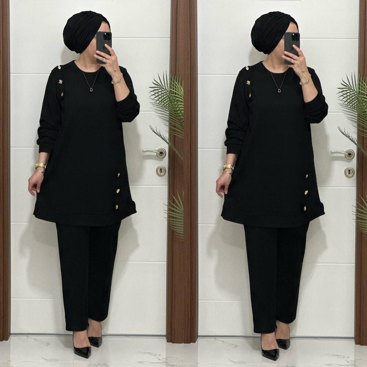 1313 K 150 SİYAH DÜĞME DETAY YAKAMOZ TAKIM