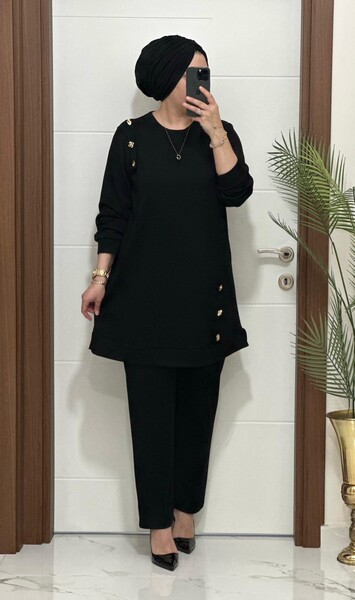 MASAL ABİYEM - 1313 K 150 SİYAH DÜĞME DETAY YAKAMOZ TAKIM