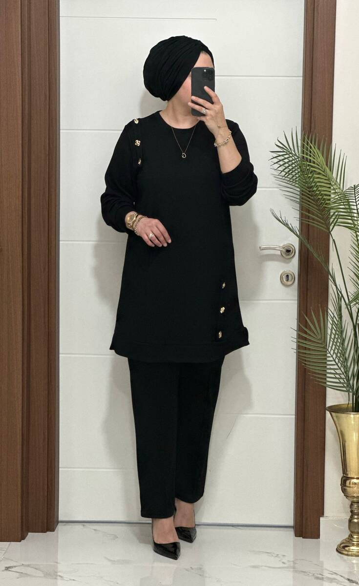 1313 K 150 SİYAH DÜĞME DETAY YAKAMOZ TAKIM