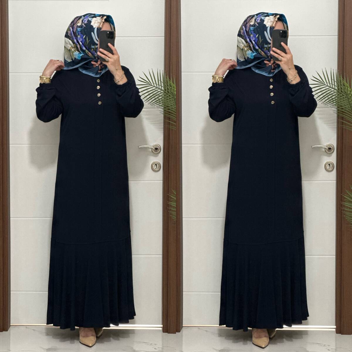 25307 K 125 LACİVERT EDİZ VOLANLI ELBİSE