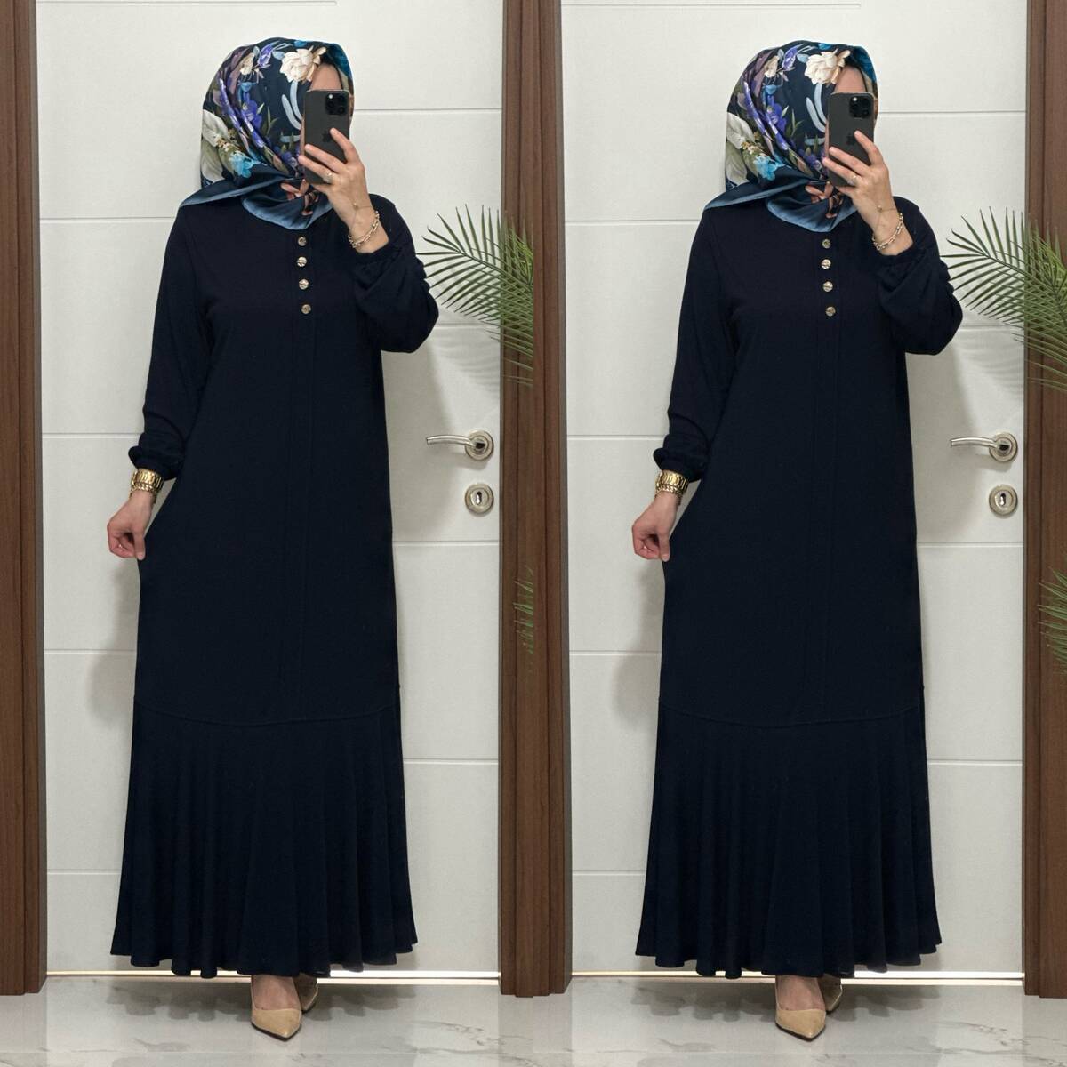 25307 K 125 LACİVERT EDİZ VOLANLI ELBİSE