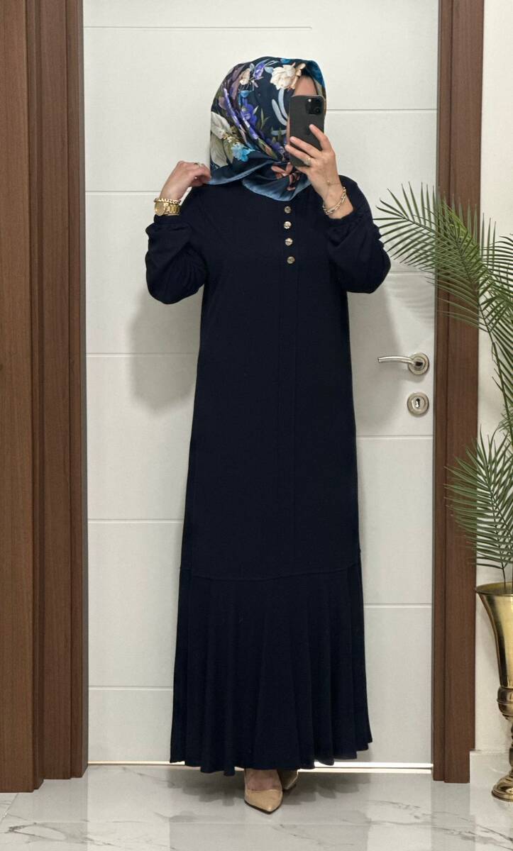 25307 K 125 LACİVERT EDİZ VOLANLI ELBİSE