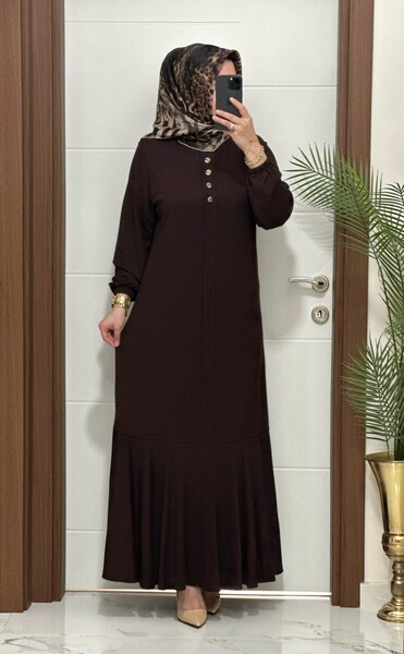 MASAL ABİYEM - 25307 K 125 KAHVE EDİZ VOLANLI ELBİSE