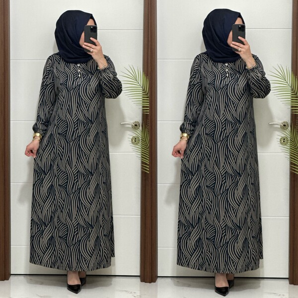 26427 K 90 LACİVERT-VİZON ASLI ELBİSE - Thumbnail