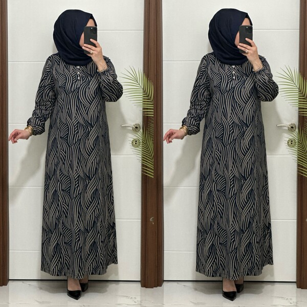 26427 K 90 LACİVERT-VİZON ASLI ELBİSE - Thumbnail