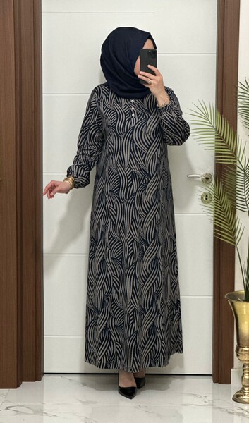 26427 K 90 LACİVERT-VİZON ASLI ELBİSE - Thumbnail